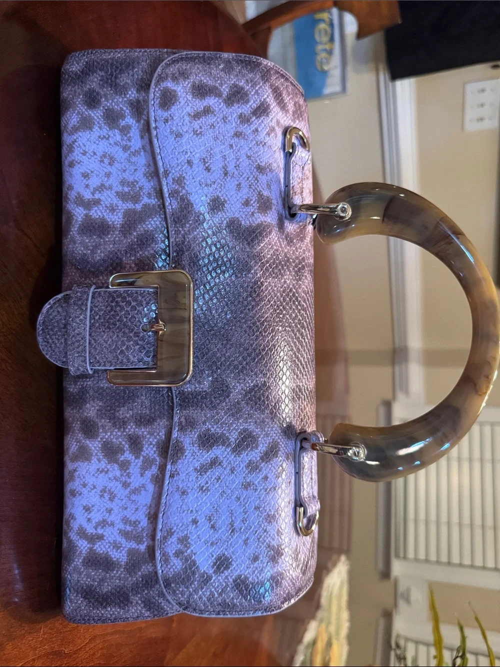 Brahmin Lilac Textured Satchel with Tortoiseshell Handle